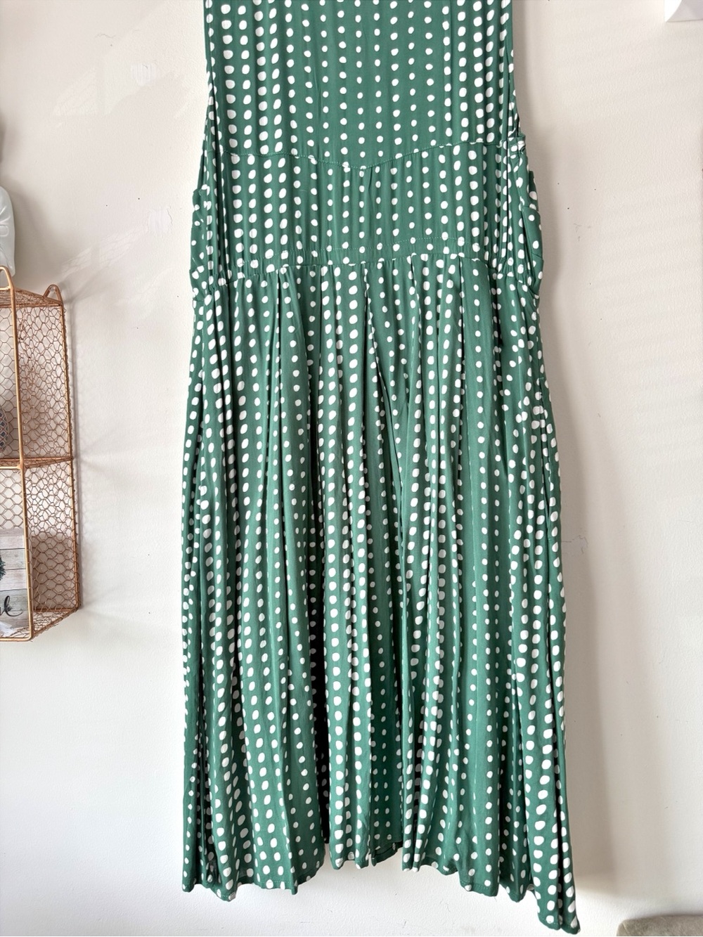SOLD-Anthropologie 11·1·TYLHO Brynn Shirt Dress With Pockets Green Polka Dot L - Picture 8 of 11